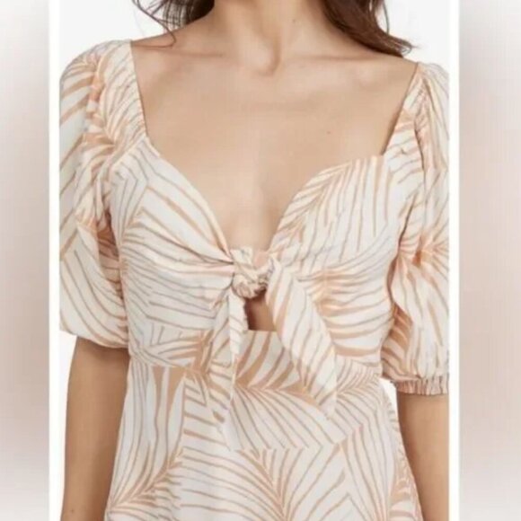 Roxy Evening Delight midi dress front bow tie palm frond pattern L - Picture 2 of 11